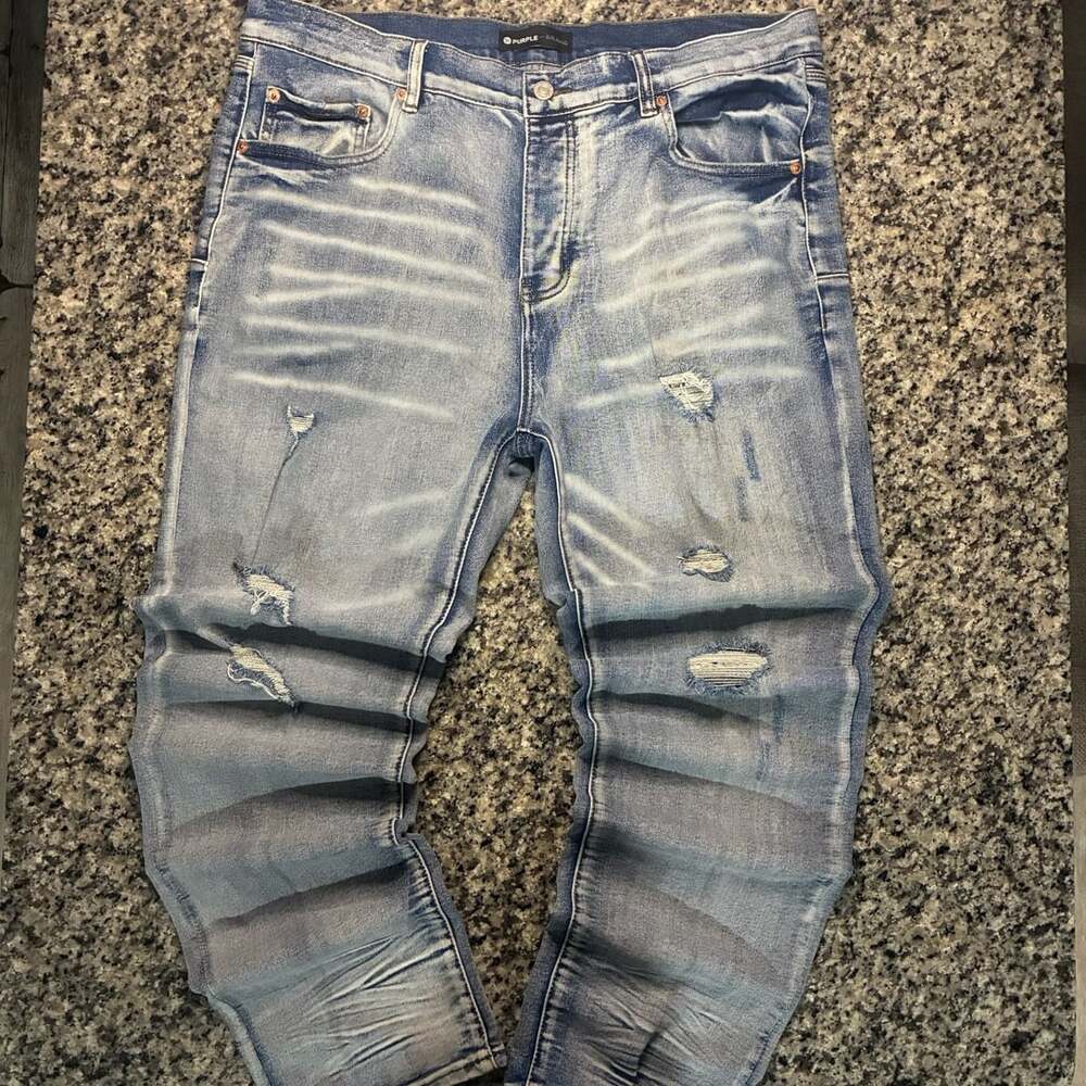Purple Brand Distressed Denim Jeans Size 36 Light Wash Blue